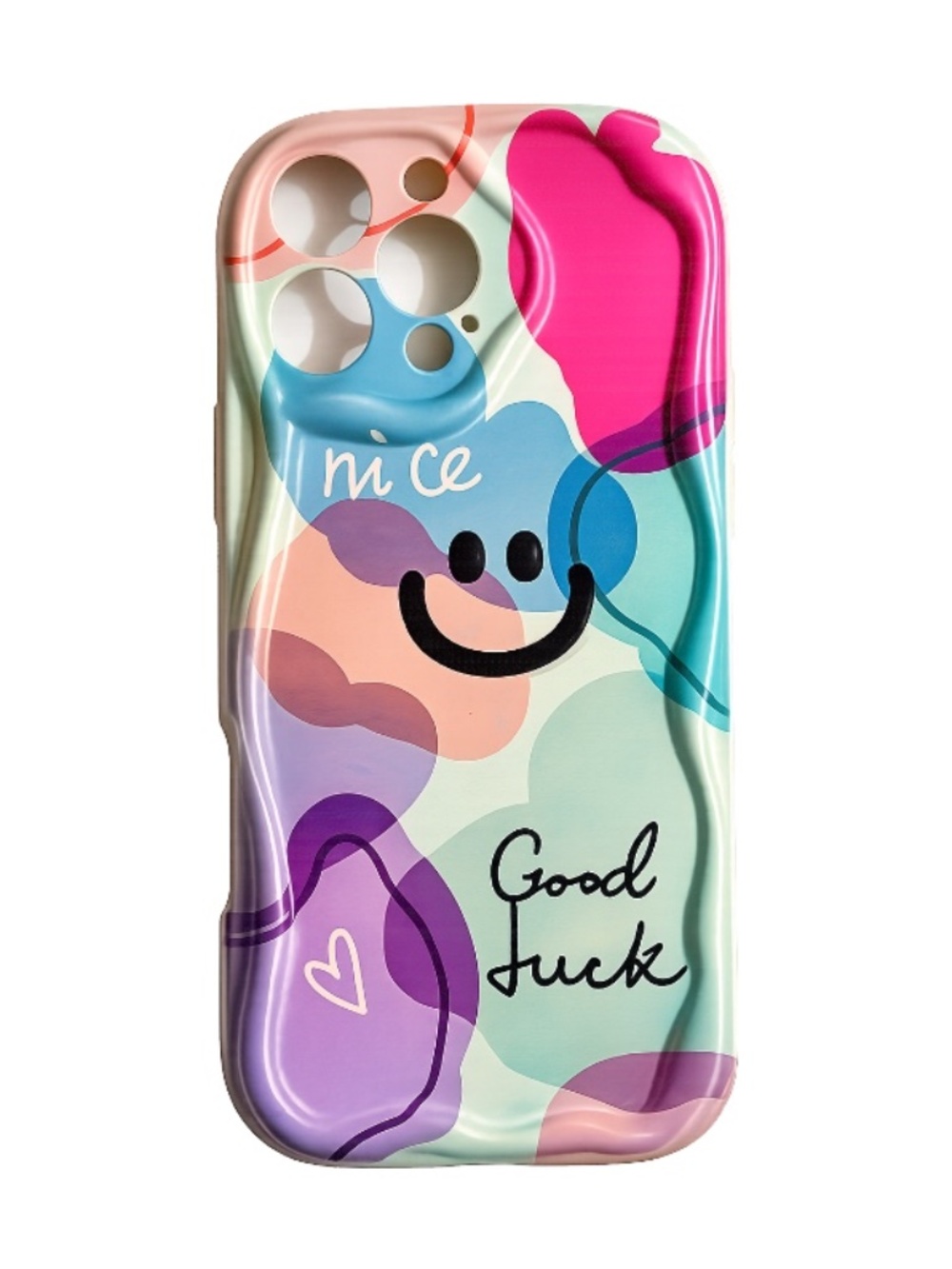 iPhone 16 Pro Max Case Colorful Smiley Face Good Luck Abstract Wavy Design